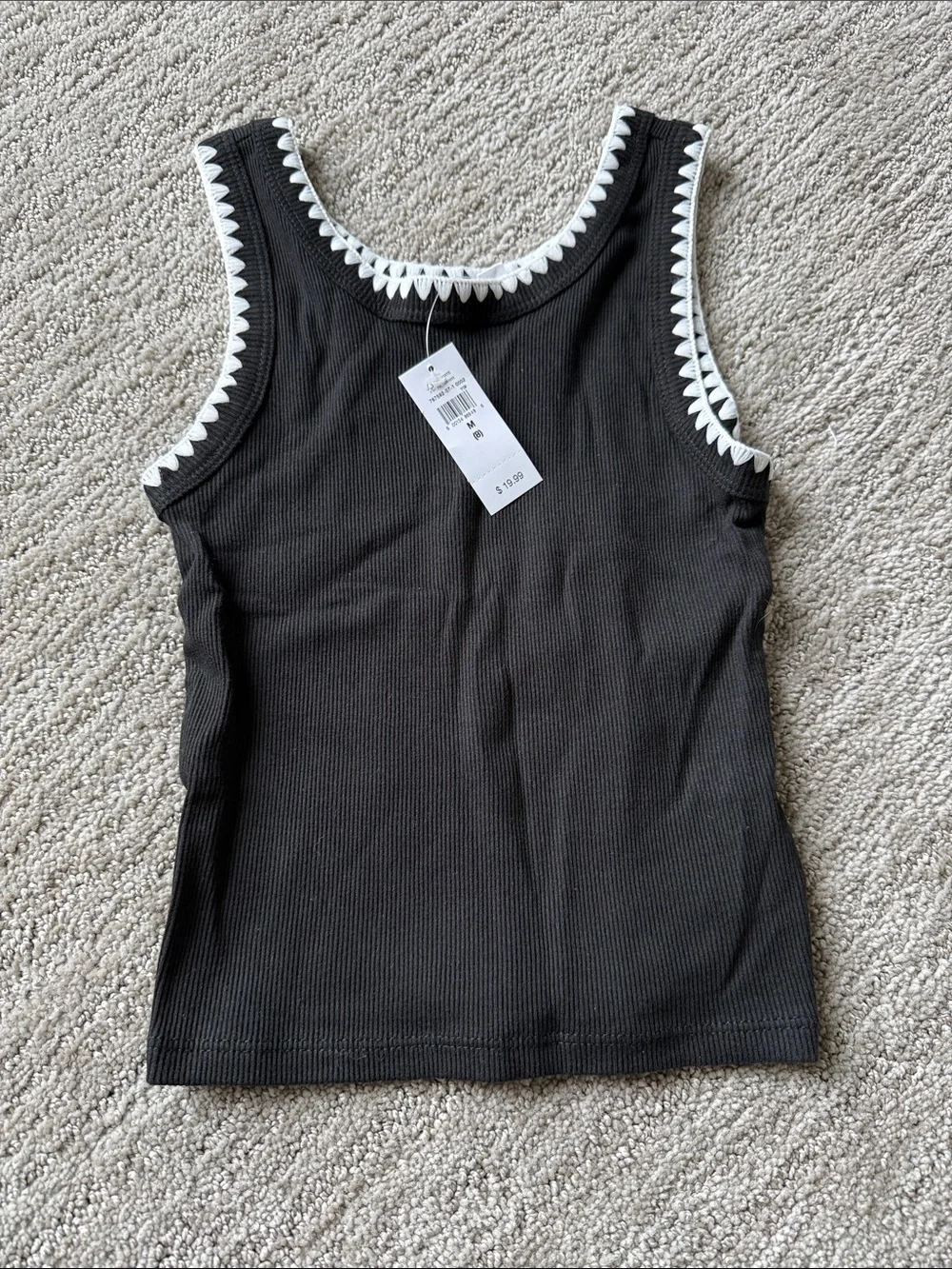 Girls Black Ribbed Tank Top with White Trim